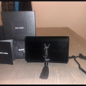 YLS Black Velvet Crossbody w/ Gunmetal Hardware